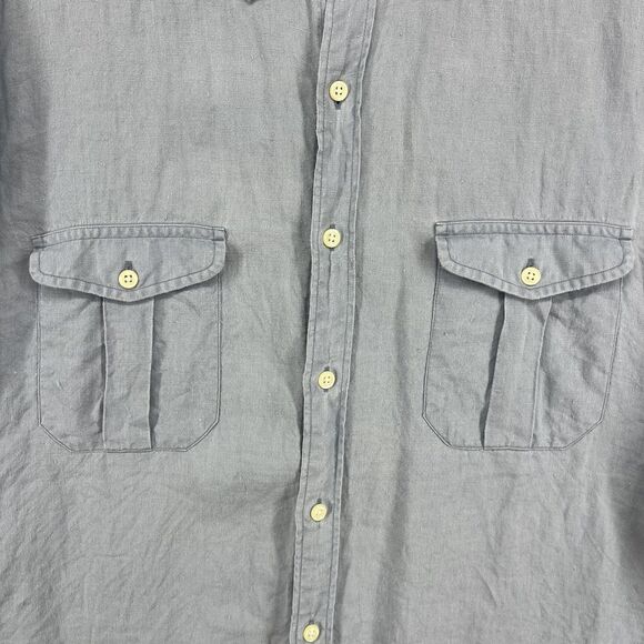 J Crew Shirt Mens Large Linen Button Down Utility Roll Sleeve Casual Workwear - Picture 5 of 16
